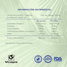 CREATINA | Naturagel Creatina Monohidrato 100% Pura | Potencia y Resistencia Muscular | 120 Capsulas Vcaps® de 810 mg