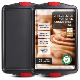 JOYTABLE Baking Sheet Set, 2-Piece Large Cookie Sheet Set with Silicone Handles, Steel...