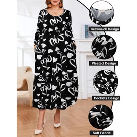 LARACE 3/4 Sleeve Dresses for Women Plus Size Casual Long Maxi Fall Winter Dress with Pockets(A-Love53 3X)