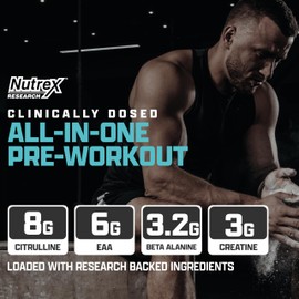 Nutrex Research Outlift Clinical | Clinically Dosed Pre Workout Powder with Creatine, 8G Citrulline, EAA | Energy, Performance, Pump Preworkout Supplement for Men & Women (22 Servings, Miami Vice)