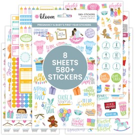 bloom daily planners New Pregnancy & Baby's First Year Planner Sticker Pack - 8 Sheets / 580+ Stickers - Maternity/Newborn Themed Stickers for Decorating, Planning, Scrapbooking, etc.