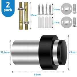Door Stopper, 65mm Floor Door Stop Heavy Duty Stainless Steel Door stoppers for Skirtings, Tall Door Stop with Sound Dampening Rubber Bumper, Wall Floor Mounted Doorstop Wall Protector, Silver 2 Pack