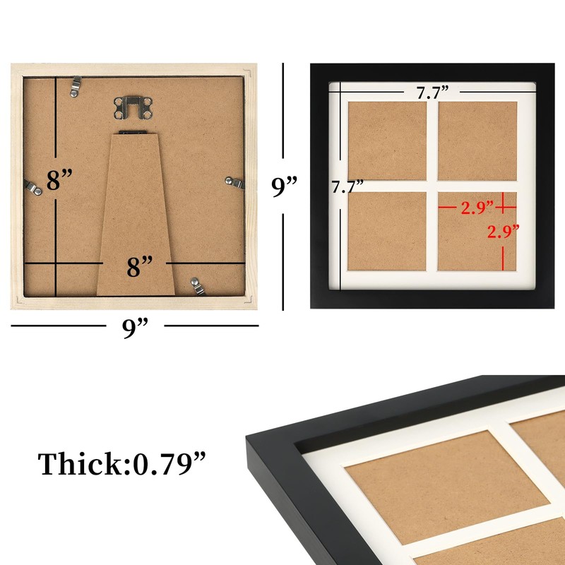 AEVETE 3x3 Picture Frame Collage 4 Opening 8x8 Picture Frames