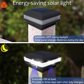 Solar Post Cap Lights Outdoor, FVTLED Solar Powered Fence Deck Post LED Light 6000K Cool White Light Fits 4x4 5x5 6x6 Wooden Posts Patio Garden Decoration (Black, 4 Pack)