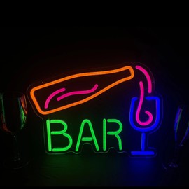 Neon Bar Sign Wall Art - Orange LED Bar Lights for Home Bars, Man Cave Decor, Gaming Room with 3D Lighting