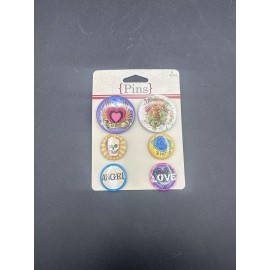 Set of 6  Horizon pins buttons Love, Rebel, Angel, Skull, Y2K