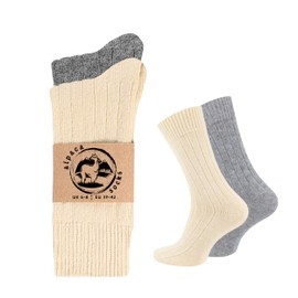 Alpaca Wool Socks for men & women, 2 pairs pack, soft breathable comfortable, light cushioned, thermal wool socks (UK, Numeric, 12, 14, Regular, Regular, Ecru-Grey)