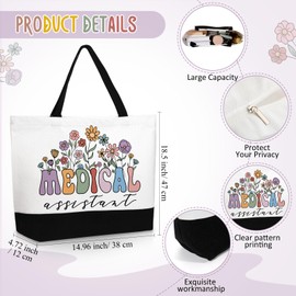 Kacctyen 3 Pcs Medical Assistant Gifts Fine Canvas Tote Bag Mental Healthy Makeup Cosmetic Bag Administrative Assistant Appreciation Keychains Gifts for Women Medical Birthday