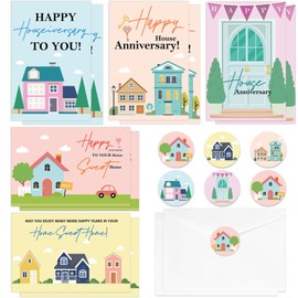 CHUNNIN 50 Pcs Happy Home Anniversary Cards with Envelopes Housewarming Greeting Cards Welcome House Greeting Cards with Stickers Envelopes New Home Congratulations Cards for Clients Neighbors Gifts