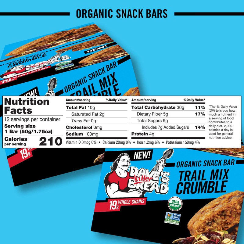 Dave's Killer Bread Trail Mix Crumble Organic Snack Bars, 12
