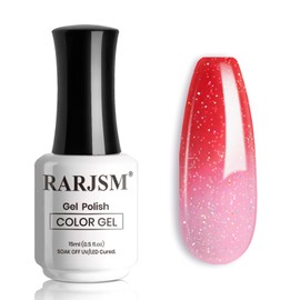 RARJSM Color Changing Gel Nail Polish 15ML Pink to Red Iridescent Glitter Temperature Change Gelpolish Soak off UV Thermal Gel Nail Polish for Nail Art Manicure DIY Salon at Home