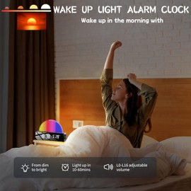 yikinb Sunrise Alarm Clock, Colored Wake Up Light Alarm Clock, Digital Dual Alarm Clocks for Bedrooms, 0-100% Dimmer, USB Port, Fashion Alarm Clocks for Heavy Sleepers Wake Up Energized