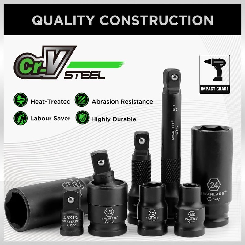 SWANLAKE 1/2" Drive Impact Socket Set, 66-Piece Standard SAE (3/8"-1-1/4")