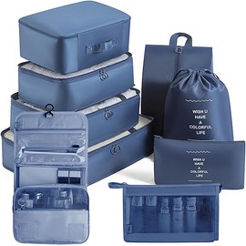 Organizador de Viaje para Maletas - Set de 9 Bolsas Organizadoras de Viaje - Organizador de Equipaje Impermeable para Ropa, Ropa Interior, Cosméticos, Accesorios, Zapatos (02 Azul oscuro)