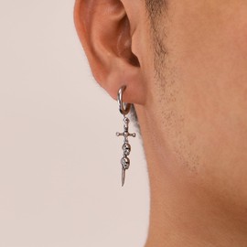 Deelfel Mens Womens Stainless Steel Cross Skull Crystal Chain Style Cool Rock Fashion Earrings, Stainless Steel, No Gemstone