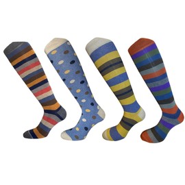Set of 4 Pairs of Men's Knee High Cotton Socks, Soft and Stylish - Made in Italy One Size (US, Numeric, 7.5, 12, Regular, Regular, Combination 4)