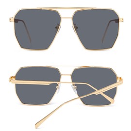 Long Keeper Polarised Sunglasses for Women Men Retro Square Pilot Sunglasses Oversized Metal Frame Classic Vintage Sun Glasses UV400 Protection