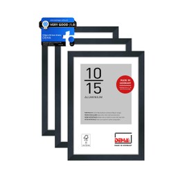 DEHA Design Tribeca Photo Frame 4x6, Set of 3, Aluminium Picture Frame 10x15cm, Black Photo Frame with Protective Acrylic Glazing and Push and Turn Clips - Brushed Frosted Black