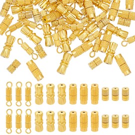 UNICRAFTALE About About 80 Sets 4 Styles Barrel Screw Type Clasp Column Tube Screw Twist Clasps Metal Screw Connector Golden Cord End Caps Jewelry End Tips Screw Connector Fastener for Jewelry Making