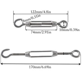 Pack of 5 M5 Turnbuckle Wire Tensioner Made of 304 Stainless Steel Adjustable Turnbuckle Hooks Stainless Steel Tensioner Suitable for Tensioned Washing Line Rope Awning Attachment