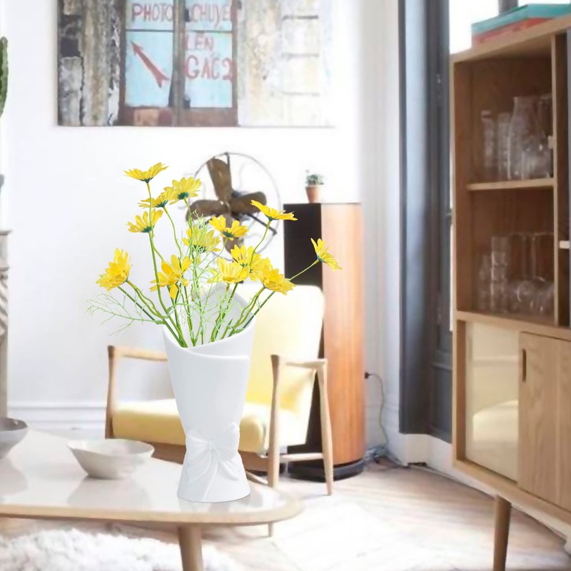 AASHDP White Bowknot Ceramic Vase, Modern Flower Vases for Home