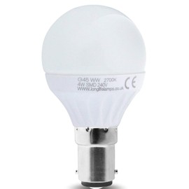 Long Life Lamp Company 4w Mini LED Golf Ball Warm White Small Bayonet SBC B15 Cap Frosted Cover Mini Globe Golfball 300 Lumens