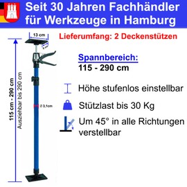 Ceiling Support Mounting Support 115-290 cm Quick Release Support Door Tensioner One-Handed Support Telescopic Rod Frame Tensioner 30 kg Steel Pack of 2