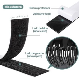 Cinta Adhesiva Velcrada, 9M x 25mm, Fuerte y Reutilizable, con Caja de Almacenamiento, Libre Corte, Para Colgar Cuadros, Decoraciones y Mosquiteros
