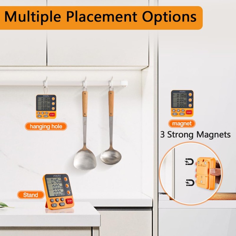 FCXJTU Digital Dual Triple Kitchen Timer, 3 Channels Count UP/Down
