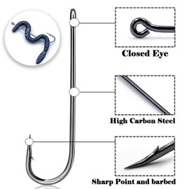 9KM DWLIFE Aberdeen Fishing Hooks 50Pcs Long Shank Barbed Hook/Closed Eye/Inline/Light Wire Freshwater Saltwater for Crap Trout Bass (Size 2#)