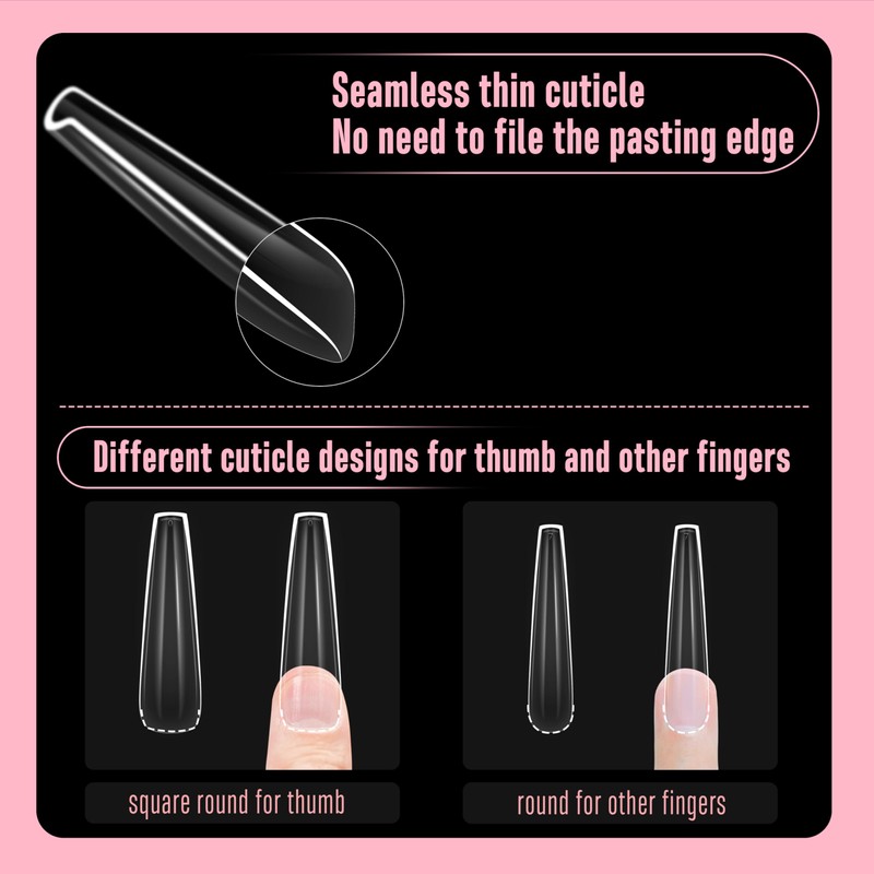NOVO OVO Sculpted XXL Coffin Nail Tip for Curved Nails,