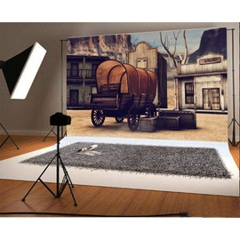 Yeele 15x10ft Old Western Town Retro Carriage Photography Backdrop, Vintage Wild West Style Wooden House Rural Bank Photo Background Party Banner Cowboy Boy Children Portrait Shooting Studio Props