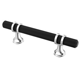 Alzassbg 6 Pack Matt Black and Silver Cabinet Handles, 3 Inch(76mm) Hole Centers Kitchen Hardware Knurled Cabinet Metal Pulls for Cabinets and Drawers AL3087CP-MB