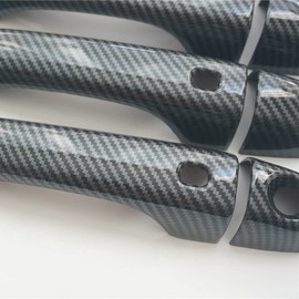 CYAuto New Set Sport Door Handle Cover Trim Fit for Jeep Cherokee Compass Dodge Dart Chrysler 200 (Carbon Fiber Style, with 2 Keyless Holes)
