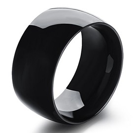Fashion Month Men's 12mm Classic Black Titanium Stainless Steel Ring Wedding Engagement Domed High Polished Band Size 10