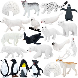 ONEST 21 Pieces Mini Animals Figurines Wildlife Animal Figures Playsets Toy Figurines of Arctic Animals Toys for Party Supplies