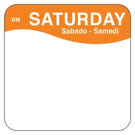 DayMark Safety Systems DissolveMark IT113333 Day of The Week, Trilingual Dissolvable Label, Saturday, 2" x 2", Orange (Roll of 250)