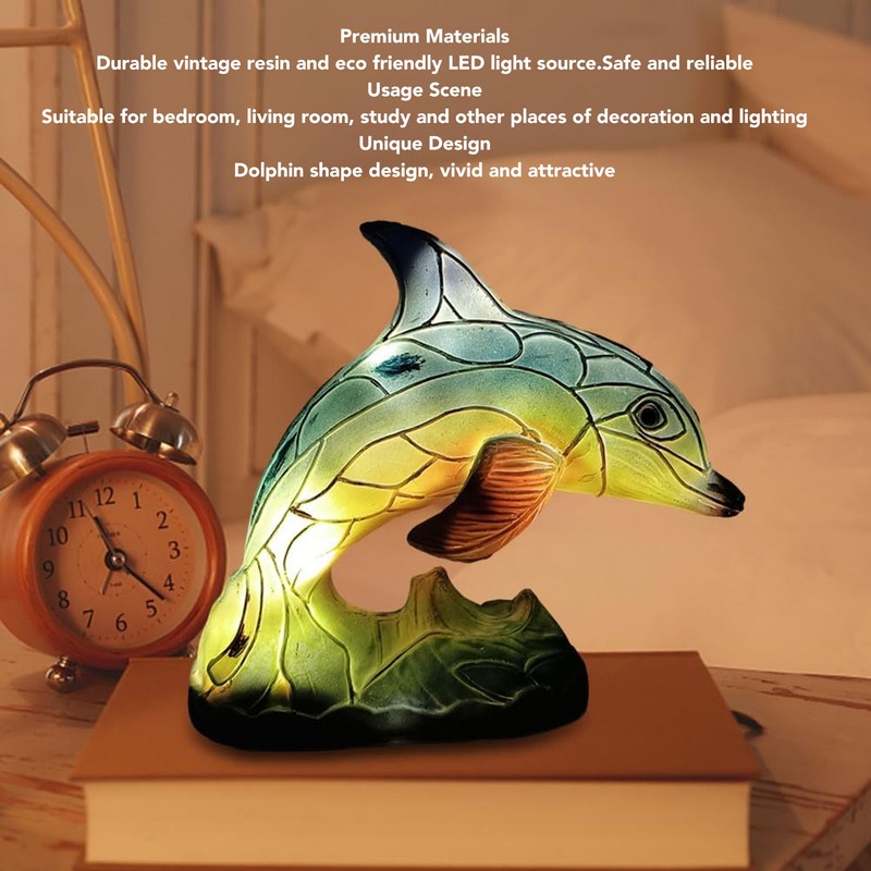 Animal Table Lamp Retro USB Plug in Decorative Resin Dolphin