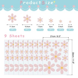 sourcing map 9 Sheets Daisies Window Stickers Wall Decals, PVC Peel and Stick Circles Decals Window Clings Graphic Decals Stickers for Bedroom Nursery Playroom Classroom Decors, Coral Pink