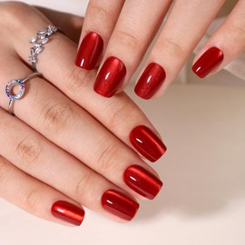 WAFOLOZE Gel Press On Nails Short - Red Press On Nails Square, Short Fake Nails with Nail Glue, Artificial Nails 16 Sizes - 32Pcs Reusable Soft Gel False Nails Tips Kit，Glue On Nails Short