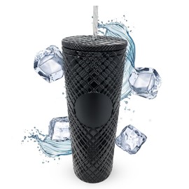 Nadia's Little Treasures Jewelled Plastic Tumbler Cup - Plastic Double Walled Cold Cup for iced Coffee, Water, Slush or Smoothies, Your Home Cinema Cup Gloss Black
