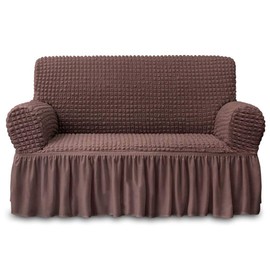 NICEEC Loveseat Slipcover Brown Loveseat Cover 1 Piece Easy Fitted Sofa Couch Cover Universal High Stretch Durable Furniture Protector Love Seat with Skirt Country Style (2 Seater Chocolate Brown)