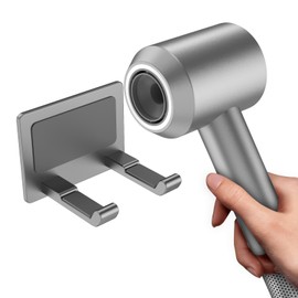 Universal Hair Dryer Holder Wall Mount, Self Adhesive Blow Dryer Rack Organizer for Bathroom and Bedroom Compatible with Most Hair Dryers, Grey