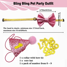 IDOLPET Cat Birthday Hat Girl Happy Birthday Decorations Outfit Banner Party Supplies Bow tie Collar Catnip Chew Biting Kick Toys for Cat Girl (Pink)
