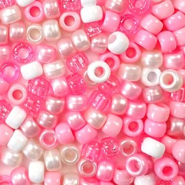 Pink Baby Shower Multicolor Mix Pony Beads, Made in The USA, 6 x 9mm, Colored Plastic Craft Beads for Bracelets, Arts Crafts, Hair braiding, Jewelry, Decorations Accessories, Bulk 500 Beads