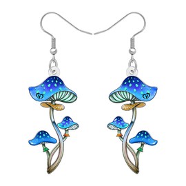 NEWEI Acrylic Cute Mushroom Earrings Dangle for Women Cartoon Nature Inspired Plant Lightweight Earrings Jewelry Gift Ideas for Mushroom Stuff Lovers (Blue)