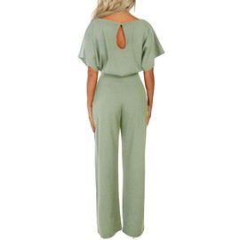 Happy Sailed Women Casual Loose Short Sleeve Belted Wide Leg Pant Romper Jumpsuits X-Large Green 1
