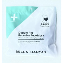 Bella + Canvas Reusable 2-Ply Cloth Face Masks, Black, M/L, Pack Of 5