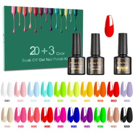 Tormay 20 Colors Semi-Permanent Nail Polish, 23pcs Colorful UV Gel Nail Polish with Base and Top Coat, Matt Top Coat, Manicure Kit Gel Polish for Professional Nails