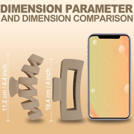 8 Pack 4.4 Inch Large Hair Claw Clips for Women Thin Thick Hair, Big Matte Square Hair Clips,Strong Hold Jaw Clip Neutral Color